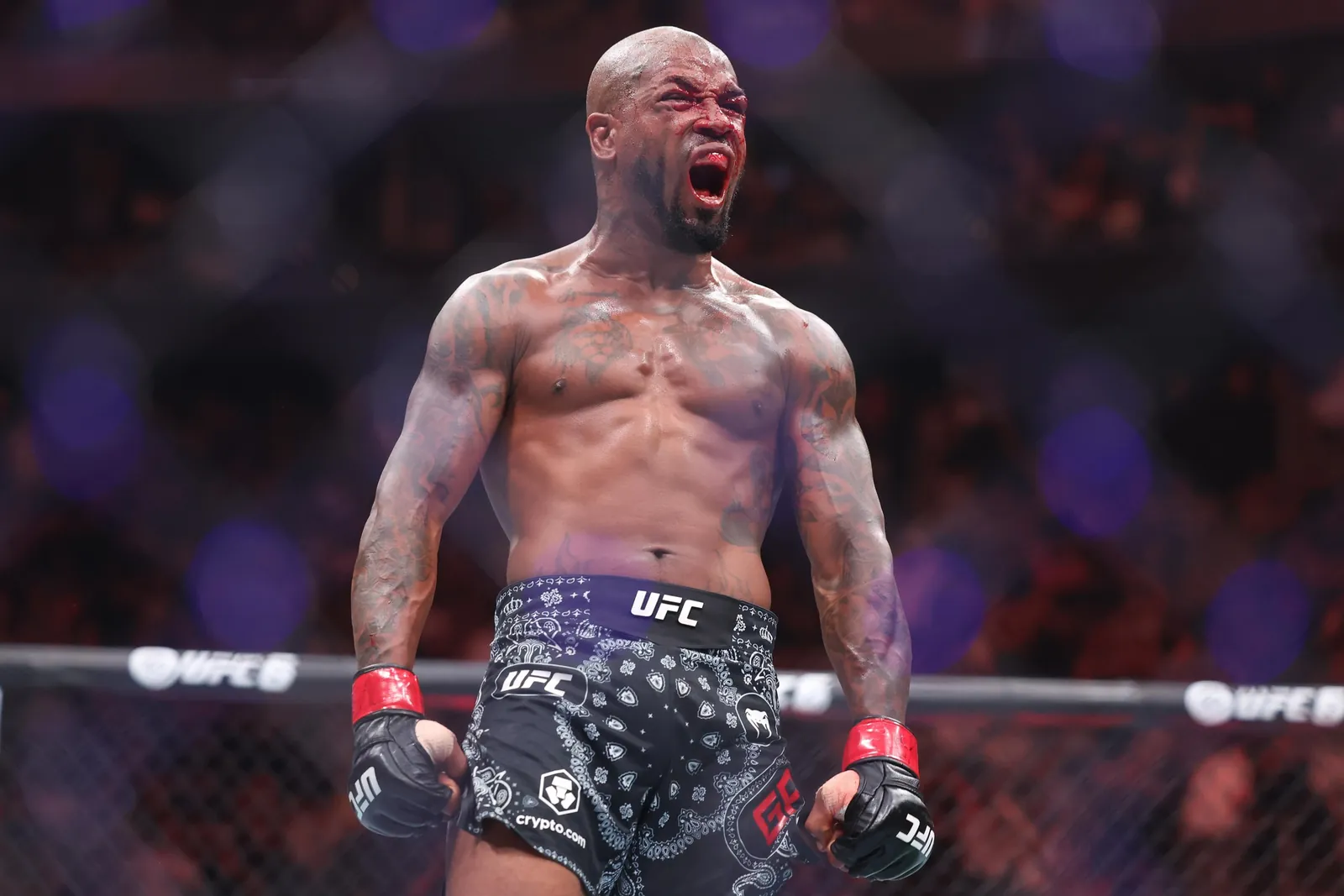 LAS VEGAS, NEVADA - JULY 11: King Green of the United States celebrates after defeating Terrance McKinney of the United States with a technical knockout during the first round in their lightweight bout during UFC 329 at T-Mobile Arena on July 11, 2026 in Las Vegas, Nevada. (Photo by Ian Maule/Getty Images)