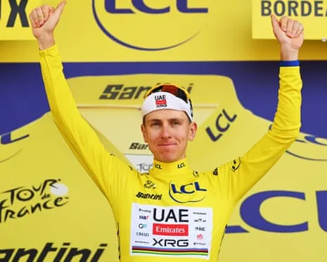 Tadej Pogacar on the podium in Bordeaux