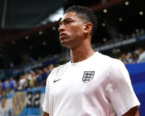 Jude Bellingham walks out on to the pitch before England’s World Cup semi-final against Argentina