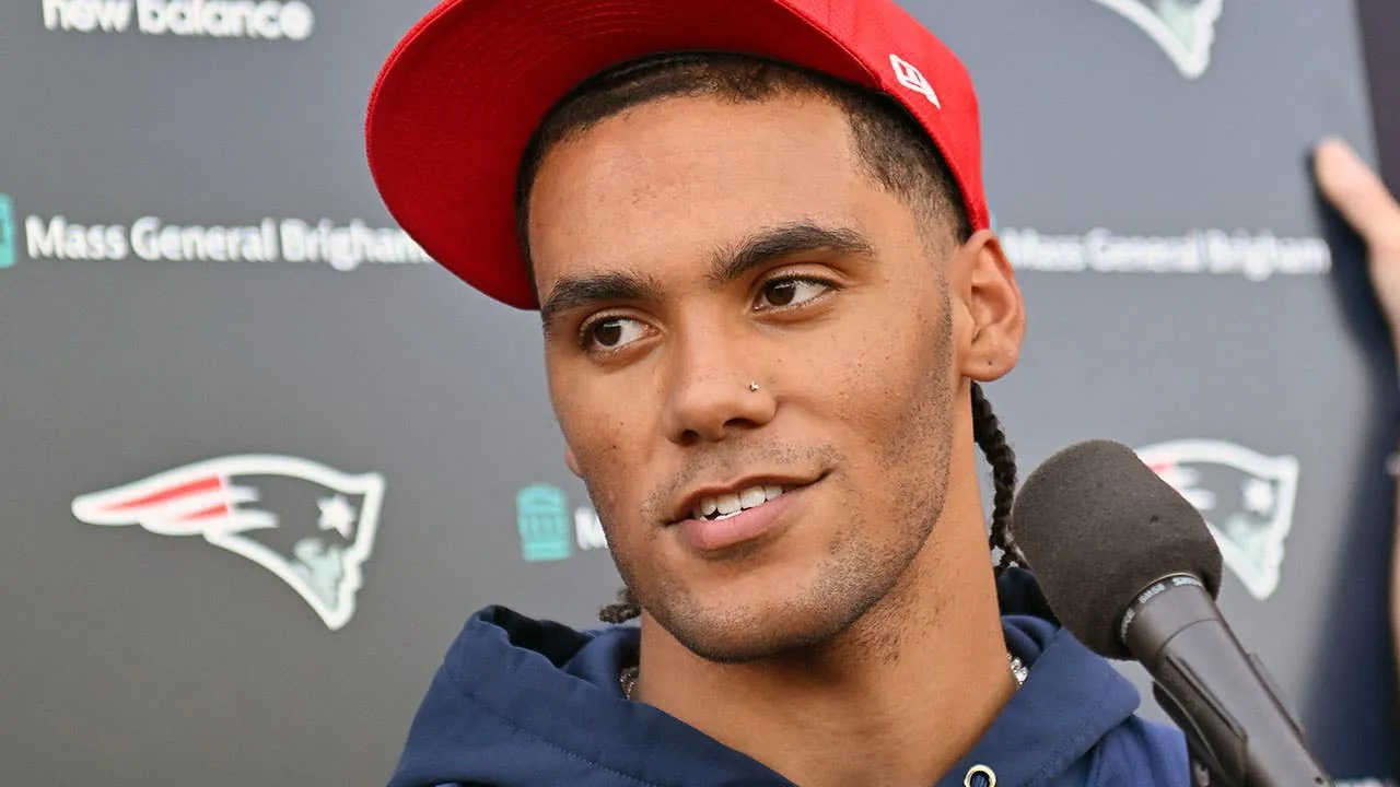 Jun 9, 2026; Foxborough, MA, USA; New England Patriots cornerback Christian Gonzalez (0) takes questions from the media at minicamp at Gillette Stadium. Mandatory Credit: Eric Canha-Imagn Images