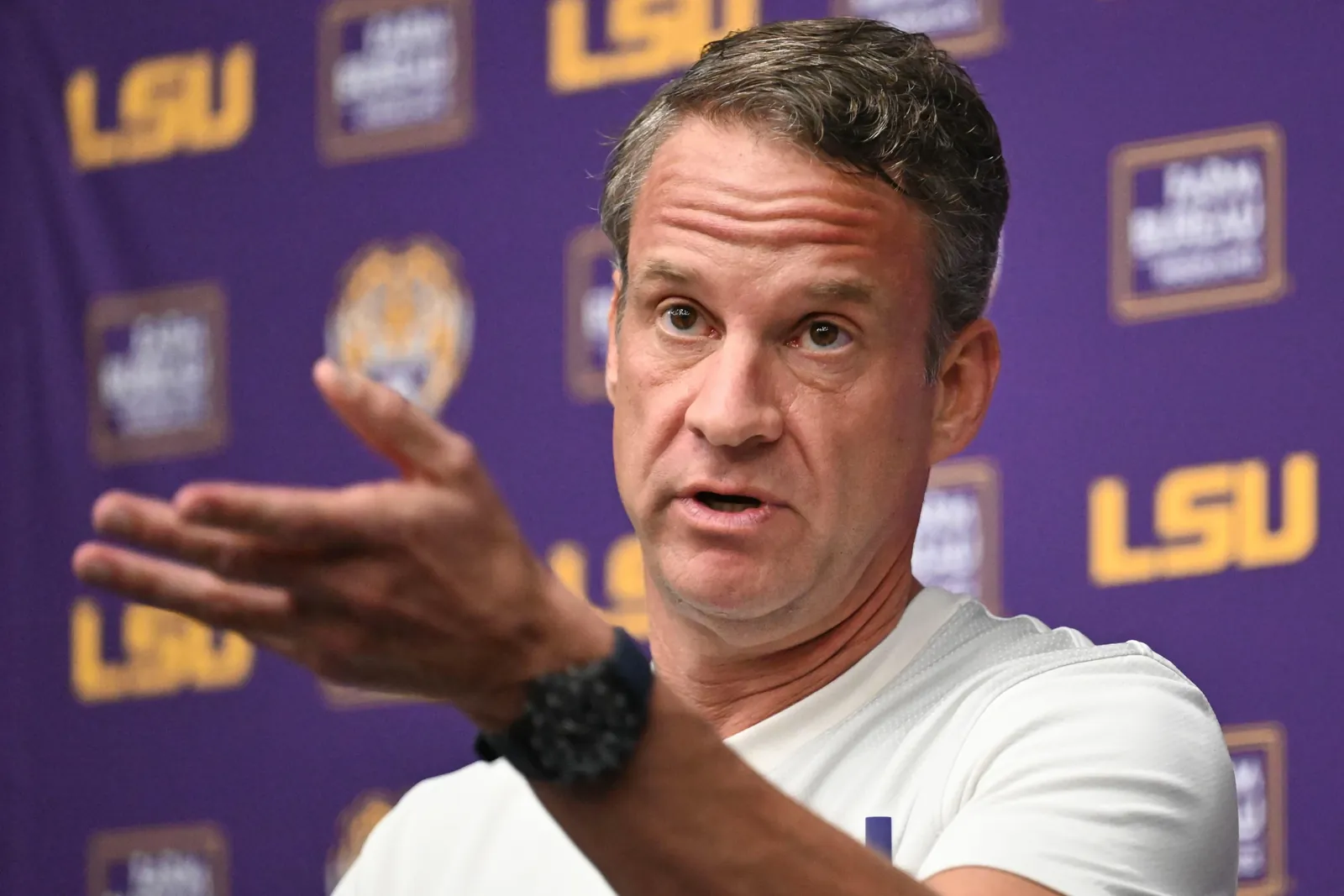 LSU football head coach Lane Kiffin speaks during a news conference at the LSU Football Operations Facility in Baton Rouge, La., Feb. 4, 2026. (Hilary Scheinuk/The Advocate via AP, File)